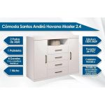 Cômoda de Quarto Master c/ 2 Portas 1 Nicho e 4 Gavetas c/ Pés Branco – Santos Andirá - Imagem 2