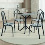 Conjunto Sala De Jantar Mesa Thais Com 4 Cadeiras Diva 0,70m Granito Preto Craquelado/Folha Artefamol - Imagem 2