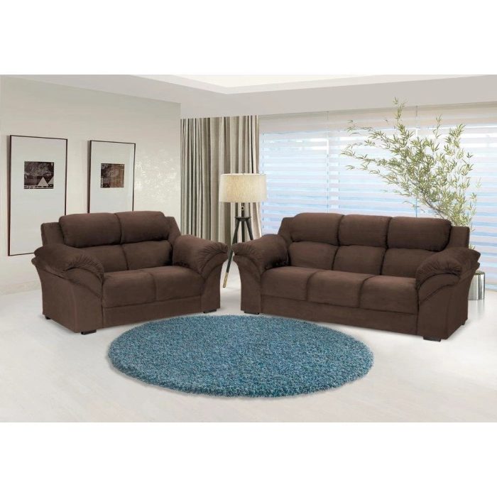 Conjunto Sofá Windsor Velut Marrom 3 e 2 Lugares 2,04m e 1,59m – King House - Imagem 1