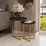 Conjunto de Mesa De Canto Jade Sala Estar Pé de Aço Dourado - Imagem 2