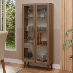 Cristaleira 70 cm 2 Portas de Vidro com Pés Cônicos RusticMarrom Madesa