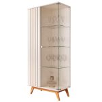 Cristaleira com Lateral e Porta Ripada Pés em Madeira Vidro Açaí OffWhite- Rede Móveis - Imagem 2
