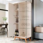 Cristaleira com Lateral e Porta Ripada Pés em Madeira Vidro Açaí OffWhite- Rede Móveis - Imagem 3