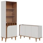 Cristaleira e Aparador Buffet Para Sala Jurerê Off White Matte Freijó – Colibri
