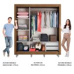 Guarda Roupa Casal Madesa Lyon 3 Portas de Correr com Espelho 2 Gavetas com Pés - Imagem 4