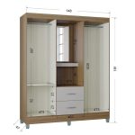 Guarda Roupa Solteiro Cordoba 4 Portas Castanho Off White – Poquema - Imagem 3