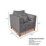 Kit Sofá 3 Lugares e 2 Poltronas Beny Viena Com Base de Madeira Suede Bege – Madeira Prima Deccor - Imagem 6