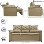 Sofá 3 Lugares Retrátil e Reclinável Cama inBox Compact 2,00m Velusoft Bege - Imagem 2