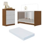Berço 3 Em 1 Com Cômoda 3 Gavetas E Colchão Incluso Doce De Leite Multimóveis Mp4240 - Imagem 2