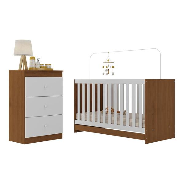 Berço 3 Em 1 Para Colchão 130 X 60cm Com Cômoda 3 Gavetas Doce De Leite Multimóveis Mp4239 - Imagem 1