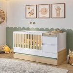 Berço Cama Multifuncional Auri Com 2 Gavetas E Cama Auxiliar Casatema Carvalho mel/branco - Imagem 2
