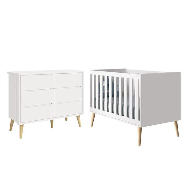 Jogo De Quarto Infantil Theo Cômoda 6 Gavetas E Berço Com Pés Madeira Natural - Reller Móveis - Imagem 1