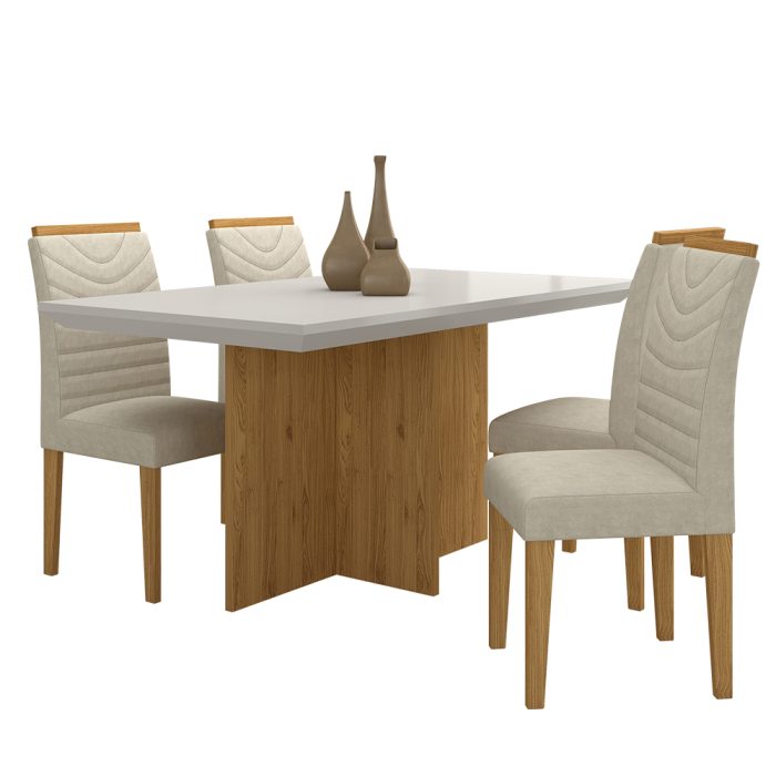 Mesa Com 4 Cadeiras Duda 1,36 Cin/off White/bege – Móveis Arapongas - Imagem 3