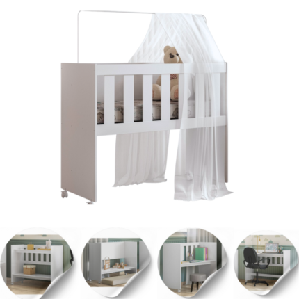 Mini Berço Multifuncional 5 Em 1 Mdf Quarto Bebê Moderno Branco