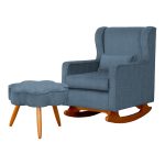 Poltrona Amamentação Com Balanço E Puff Aurora - Quarto De Bebê - Tecido Linho - Estopar - Linho Denin