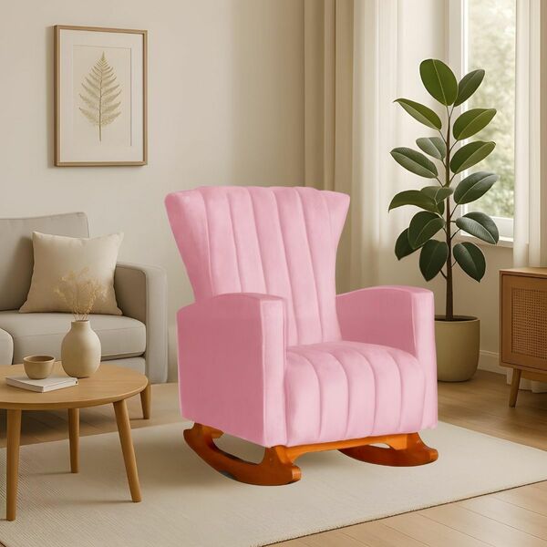 Poltrona Amamentação E Descanso Pés Balanço Pamela Suede  Suede Rosa - Imagem 1