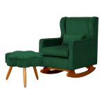 Poltrona Aurora Amamentação Balanço - Sala De Estar - Quarto Amamentação Mais Puff Veludo - Estopar - Veludo Verde - Imagem 2