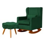 Poltrona Aurora Amamentação Balanço - Sala De Estar - Quarto Amamentação Mais Puff Veludo - Estopar - Veludo Verde