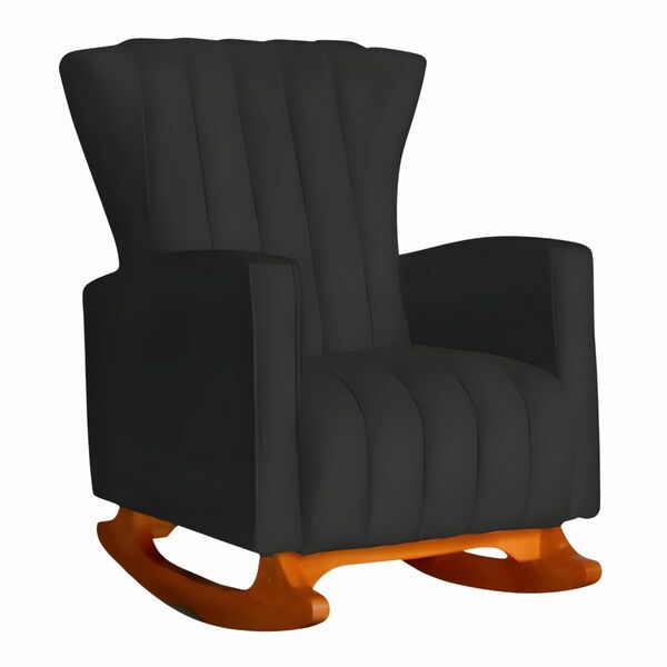Poltrona De Amamentação De Balanço Estofado Emilly Suede Preto - Imagem 1