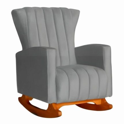 Poltrona De Amamentação De Balanço Estofado Emilly Suede Suede Cinza