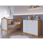 Quarto De Bebê 2 Peças Com Berço Cômoda 4 Gavetas Espresso Móveis Nature/branco - Imagem 2