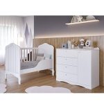 Quarto De Bebê 2 Peças Com Berço Cômoda 4 Gavetas Espresso Móveis Branco - Imagem 2