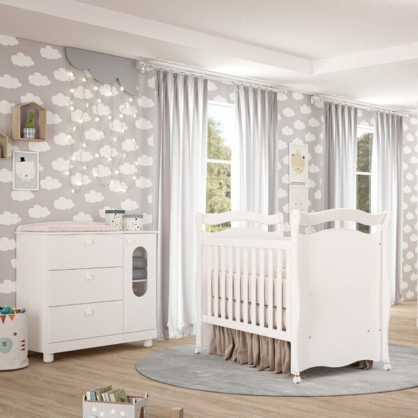 Quarto De Bebê Berço, Cômoda 4 Gavetas 1 Porta Happy Espresso Móveis Branco - Imagem 1