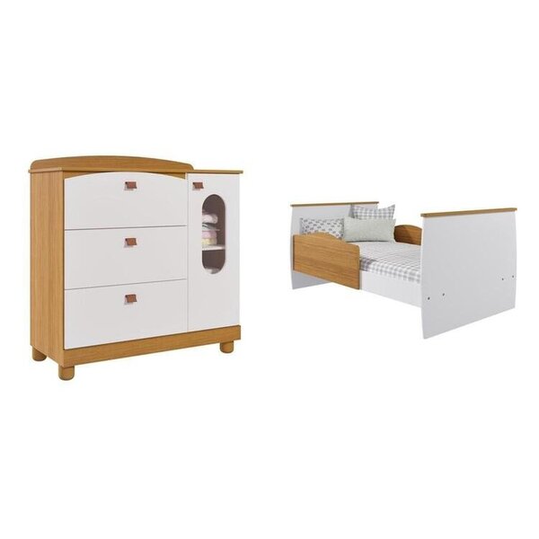 Quarto De Bebê Berço E Cômoda 4 Gavetas Happy Espresso Móveis Nature/branco - Imagem 1