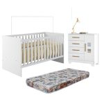 Quarto De Bebê Com Berço Com Colchão Suporte Life 100% Mdf E Cômoda 4 Gavetas 1 Porta Fly 100% Mdf Branco - Imagem 2