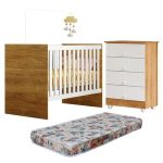 Quarto De Bebê Com Berço Com Colchão Suporte Life E Cômoda De Bebê 100% Mdf 4 Gavetas Soft Life Branco/madeirado - Imagem 2