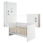 Quarto De Bebê Com Berço Com Suporte, Cômoda 1 Porta 4 Gavetas Life E Roupeiro 3 Portas 2 Gavetas Branco - Imagem 2