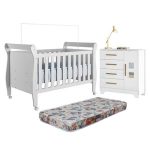 Quarto De Bebê Com Berço Mini Cama 100% Mdf Com Colchão Slim E Cômoda 4 Gavetas 1 Porta Fly 100% Mdf Branco - Imagem 2