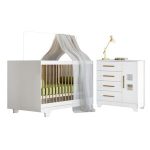 Quarto De Bebê Com Berço Mini Cama 100% Mdf Flocos E Cômoda 4 Gavetas 1 Porta Fly 100% Mdf Branco - Imagem 2