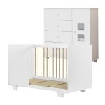 Quarto De Bebê Com Berço Mini Cama 100% Mdf Flocos E Cômoda De Bebê 100% Mdf 1 Porta 4 Gavetas Life Branco