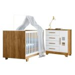 Quarto De Bebê Com Berço Mini Cama 100% Mdf Life E Cômoda 4 Gavetas 1 Porta Fly 100% Mdf Branco/madeirado Ypê - Imagem 2