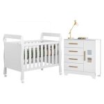 Quarto De Bebê Com Berço Mini Cama 3 Em 1 Soninho 100% Mdf E Cômoda 4 Gavetas 1 Porta Fly 100% Mdf Branco - Imagem 2