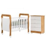 Quarto De Bebê Com Berço Mini Cama 3 Em 1 Soninho E Cômoda De Bebê 100% Mdf 4 Gavetas Soft Life Branco/madeirado - Imagem 2