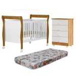 Quarto De Bebê Com Berço Mini Cama Com Colchão Slim E Cômoda De Bebê 100% Mdf 4 Gavetas Soft Life Branco/madeirado - Imagem 2