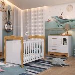 Quarto De Bebê Com Cômoda 1 Porta Janelada 4 Gavetas E Berço Minicama 100% Mdf Alice Espresso Móveis Branco - Imagem 2