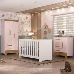 Quarto De Bebê Com Guarda Roupa 3 Porta 2 Gavetas Cômoda 4 Gavetas 1 Porta E Berço 3 Em 1 Catavento Maya Rodial - Imagem 2