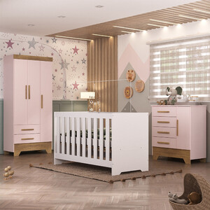 Quarto De Bebê Com Guarda Roupa 3 Porta 2 Gavetas Cômoda 4 Gavetas 1 Porta E Berço 3 Em 1 Catavento Maya Rodial - Imagem 2