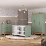 Quarto De Bebê Com Guarda Roupa 4 Portas 2 Gavetas Cômoda 4 Gavetas 1 Porta E Berço 3 Em 1 Catavento Maya Rodial - Imagem 2