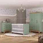 Quarto De Bebê Com Guarda Roupa 4 Portas 2 Gavetas Cômoda 4 Gavetas 1 Porta E Berço 3 Em 1 Catavento Maya Rodial
