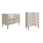 Quarto De Bebê Completo Com Cômoda 4 Gavetas E Berço Isis Areia