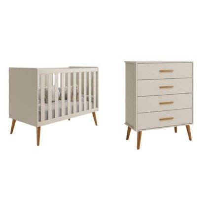 Quarto De Bebê Completo Com Cômoda 4 Gavetas E Berço Isis Areia