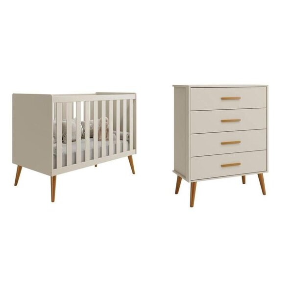 Quarto De Bebê Completo Com Cômoda 4 Gavetas E Berço Isis Areia - Imagem 1