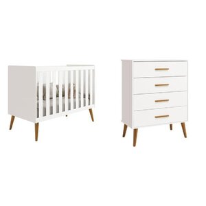 Quarto De Bebê Completo Com Cômoda 4 Gavetas E Berço Isis Branco - Imagem 2