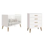 Quarto De Bebê Completo Com Cômoda 4 Gavetas E Berço Isis Branco