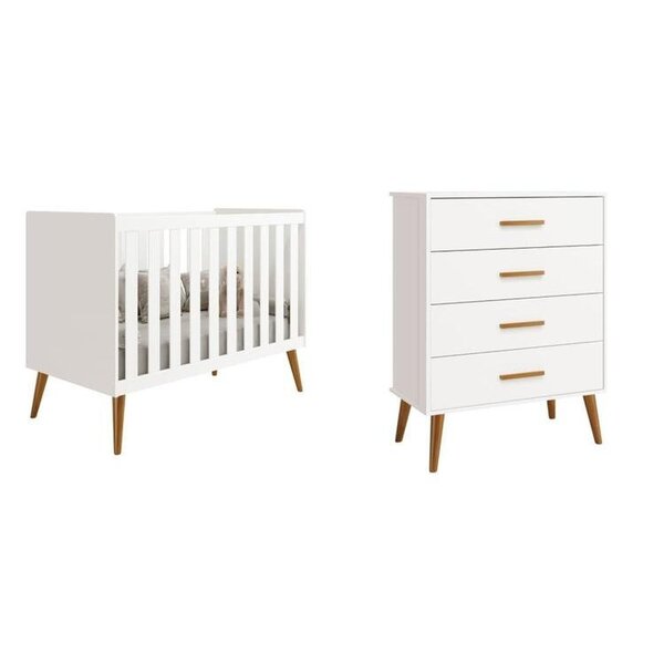 Quarto De Bebê Completo Com Cômoda 4 Gavetas E Berço Isis Branco - Imagem 1