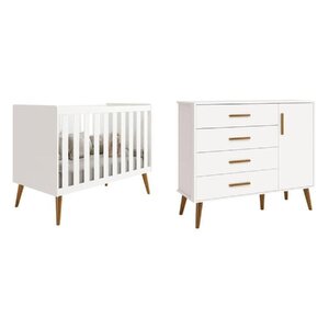 Quarto De Bebê Completo Com Cômoda Sapateira 4 Gavetas 1 Porta E Berço Isis Branco - Imagem 2